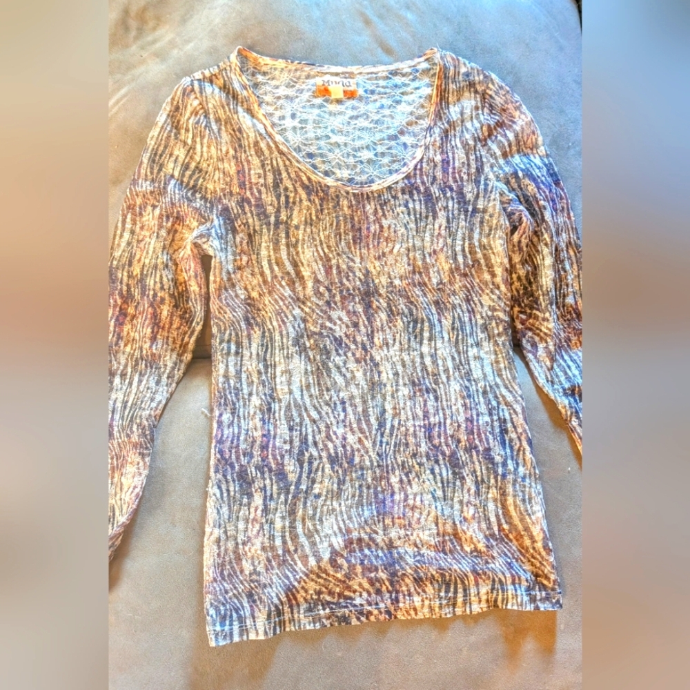 Mudd Brown and White Fitted Lace Long Sleeve Blouse